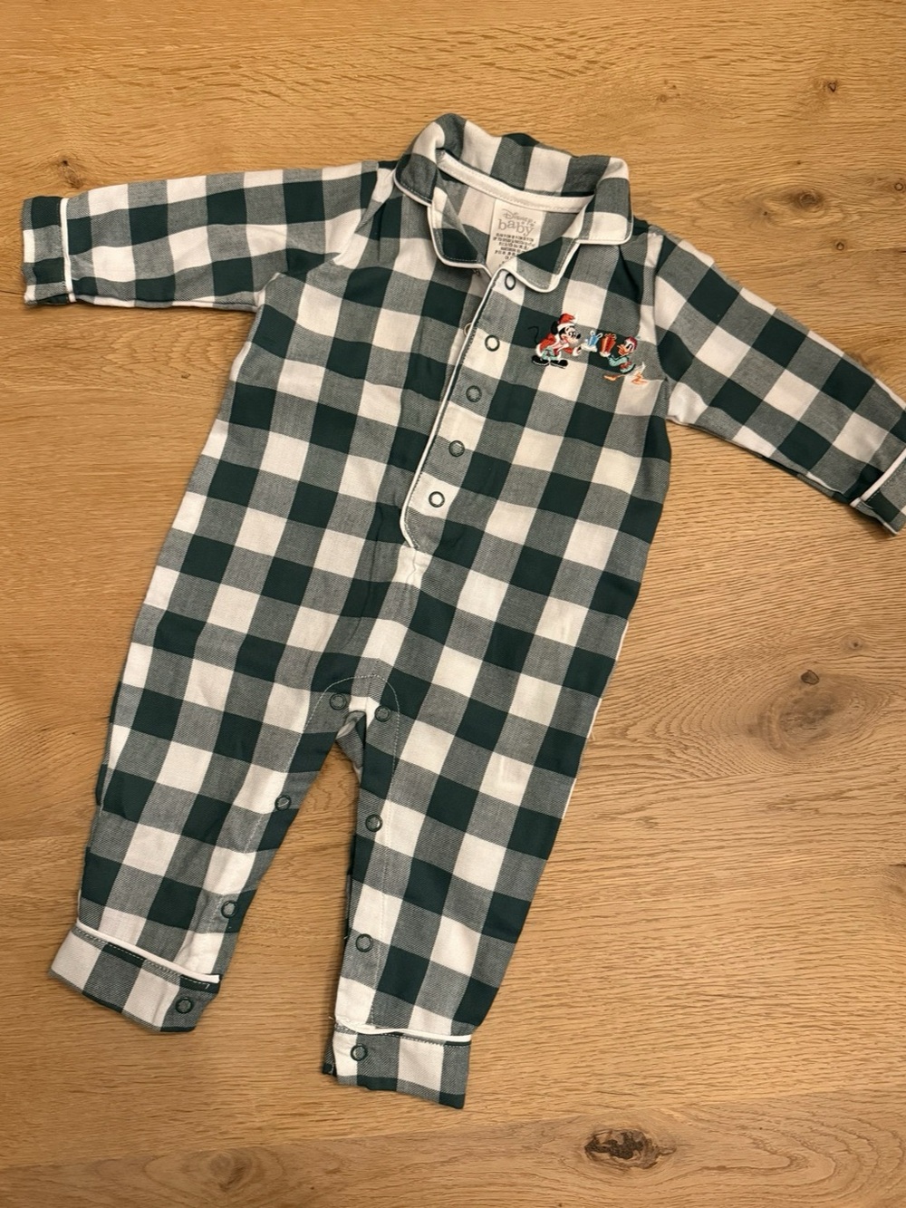NWT Disney Mickey Donald Baby Christmas Pajamas Green Buffalo Plaid 9-12M